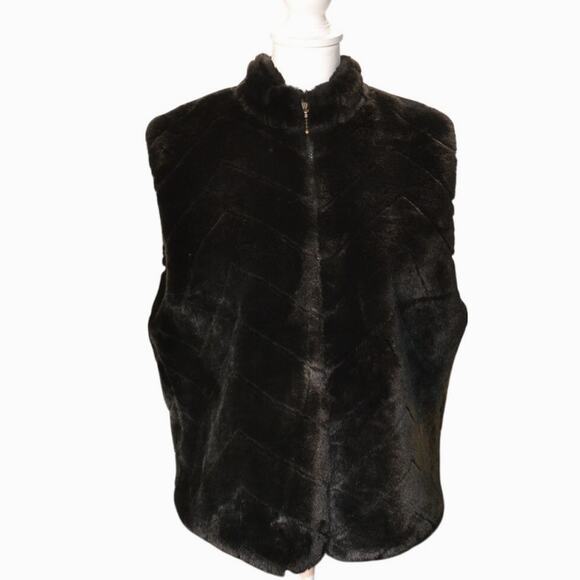 Preston & York Women’s Black Faux Fur Zip Vest Size L Soft Plush Winter Layer - Picture 1 of 8